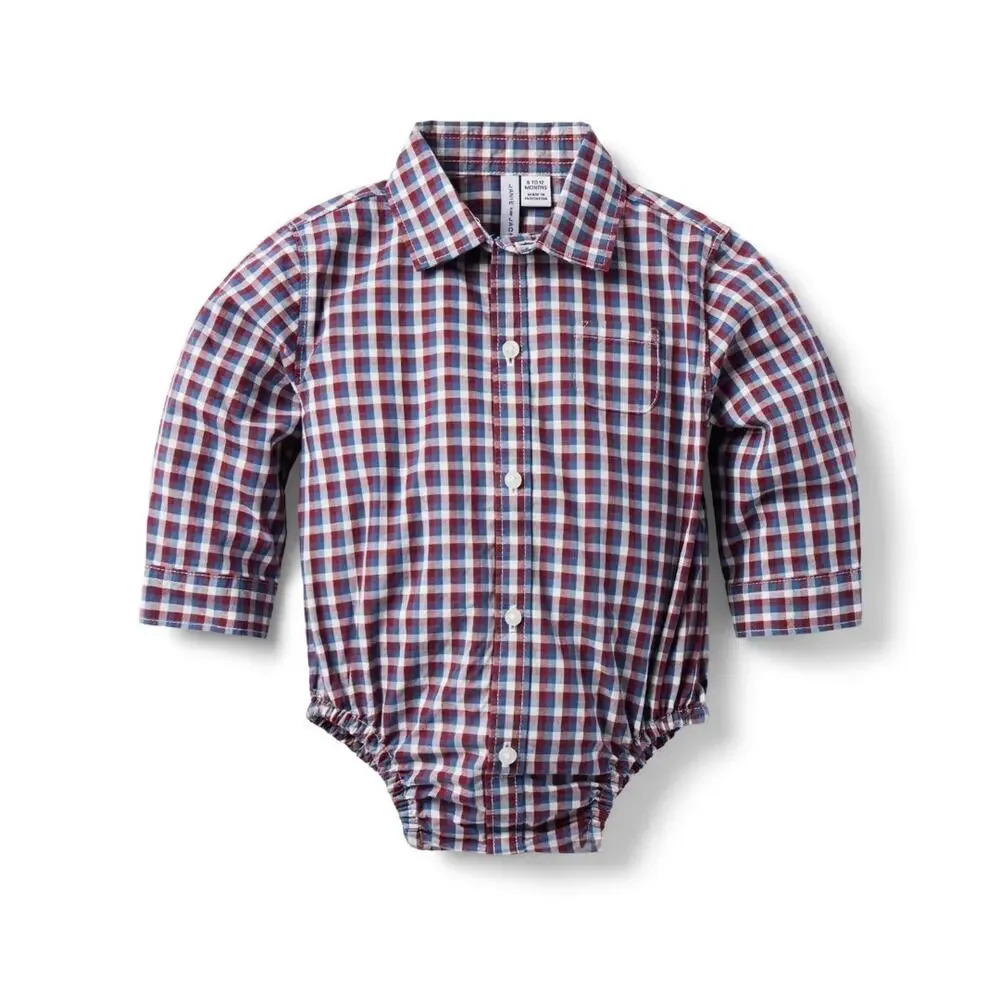 Janie and Jack Red, Blue & White Plaid Long-Sleeve One-Piece